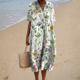 Rosario - Vestido de Playa Largo Floral de Manga Corta