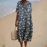 Marta - Vestido de Playa Midi Bohemio de Manga Corta