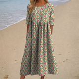 Catarina - Vestido de Playa Midi Romántico de Manga Corta