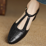 Astrid - Zapatos Clásicos de Cuero con Tira T Trenzada