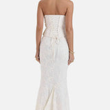 Vestido Maxi de Invitada de Boda Bordado Sin Tirantes
