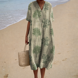 Violeta - Vestido de Playa Largo Natural de Manga Corta