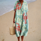 Perpétua - Vestido de Playa Largo con Patrón de Langosta