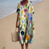 Luísa - Vestido de Playa Largo Bohemio de Manga Corta