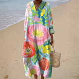 Jéssica - Vestido de Playa Largo Floral Bohemio de Manga Larga
