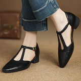 Astrid - Zapatos Clásicos de Cuero con Tira T Trenzada