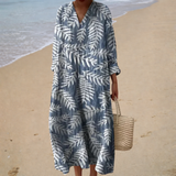 Priscila - Vestido de Playa Largo Tropical de Manga Larga