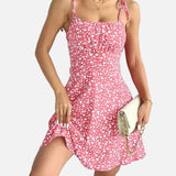 Vestido mini de mujer con estampado floral y tirantes anudados