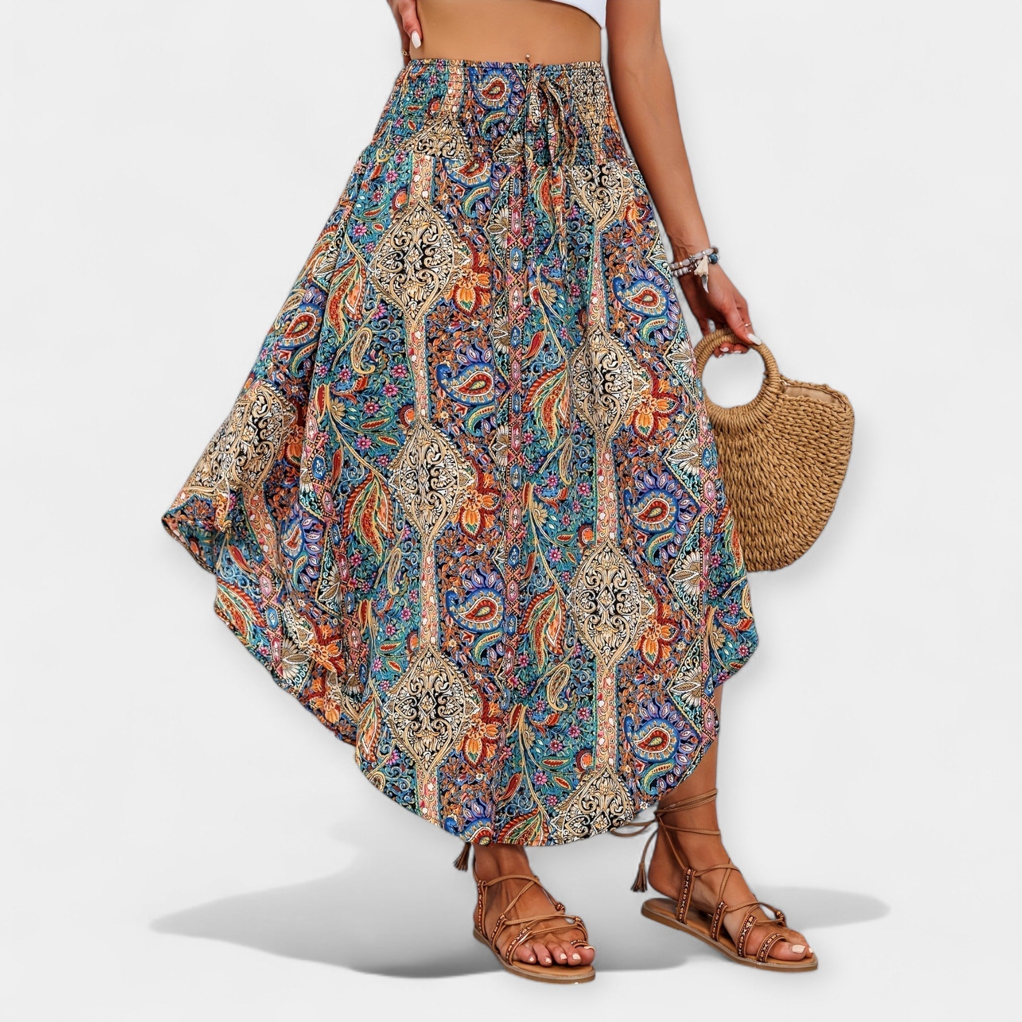 Falda Midi Floral con Cintura Alta