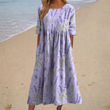 Catarina - Vestido de Playa Midi Romántico de Manga Corta