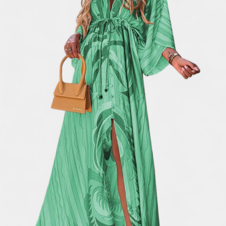 Vestido Maxi Joelle Arcoíris con Escote en V y Mangas Murciélago