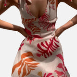 Vestido mini con estampado tropical para mujer con lazos ajustables en los hombros