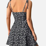 Vestido mini de mujer con estampado floral y tirantes anudados