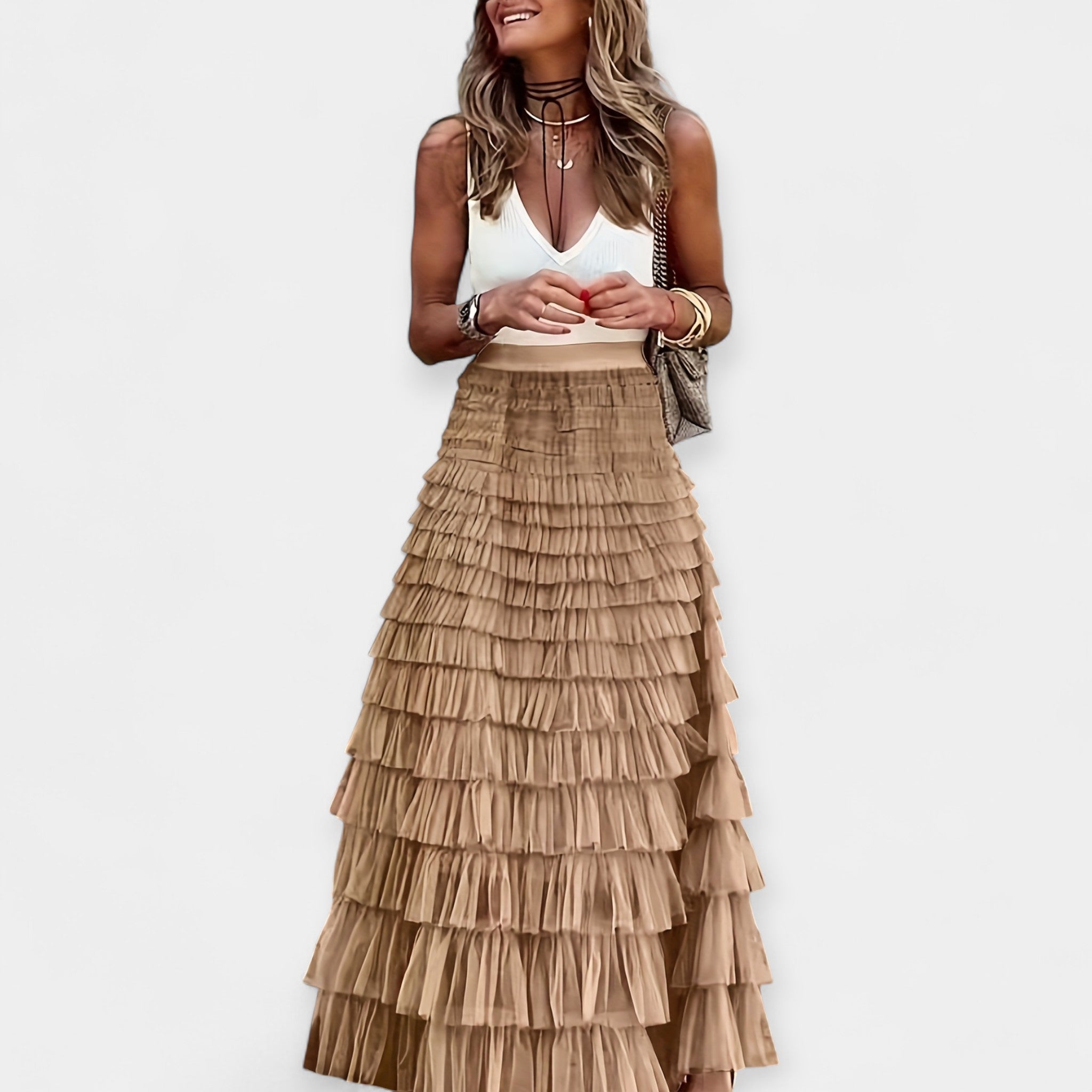 Falda boho con detalles de satén tejido abierto
