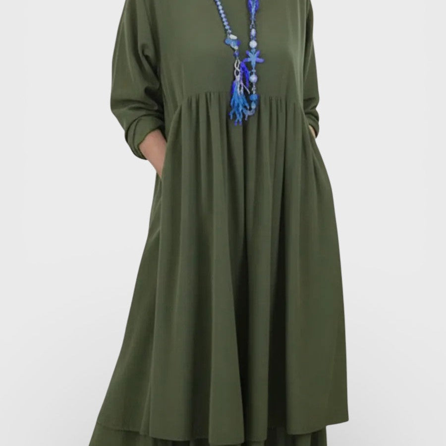 Isabel™ | Vestido midi fluido con doble bajo