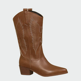 Isabella | Botas Vaqueras En Piel Negra Con Detalles Pluma