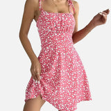 Vestido mini de mujer con estampado floral y tirantes anudados