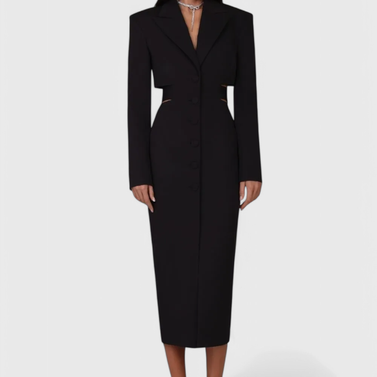 Vestido Blazer Midi Bernice con Corte y Espalda Abierta