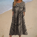 Catarina - Vestido de Playa Midi Romántico de Manga Corta