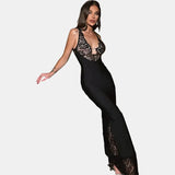 Vestido Maxi con Panel de Encaje – Vestido Elegante para la Silueta Nocturna de Mujeres