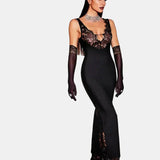 Vestido Maxi con Panel de Encaje – Vestido Elegante para la Silueta Nocturna de Mujeres