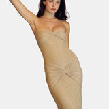 Vestido Maxi Sin Tirantes con Brillo – Elegante Vestido de Noche Arrugado para Mujeres