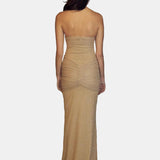 Vestido Maxi Sin Tirantes con Brillo – Elegante Vestido de Noche Arrugado para Mujeres