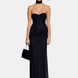 Vestido Maxi Sin Tirantes con Brillo – Elegante Vestido de Noche Arrugado para Mujeres