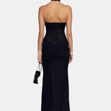 Vestido Maxi Sin Tirantes con Brillo – Elegante Vestido de Noche Arrugado para Mujeres