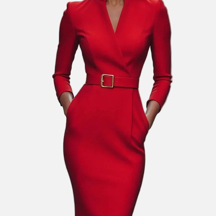 Vestido Midi Elegancia Otoñal – Diseño de Cintura Halagador para Reuniones Chic de Cóctel
