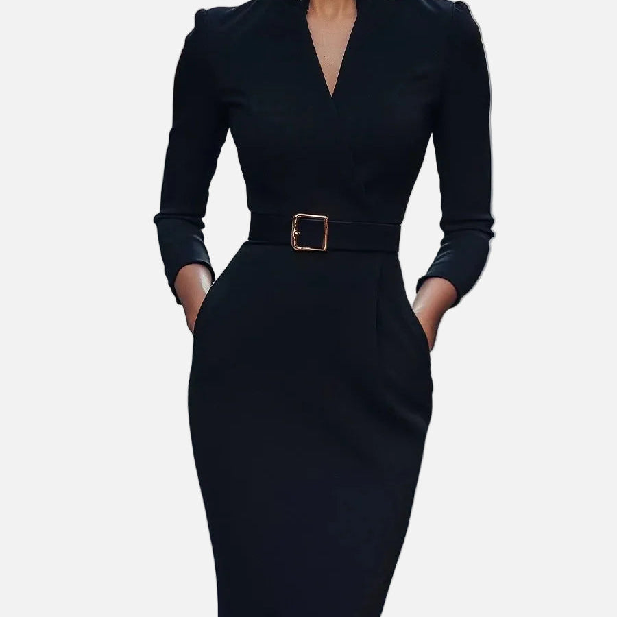 Vestido Midi Elegancia Otoñal – Diseño de Cintura Halagador para Reuniones Chic de Cóctel