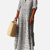 Vestido Largo Vintage de Otoño – Diseño con Escote en V Halagador para un Estilo Sin Esfuerzo