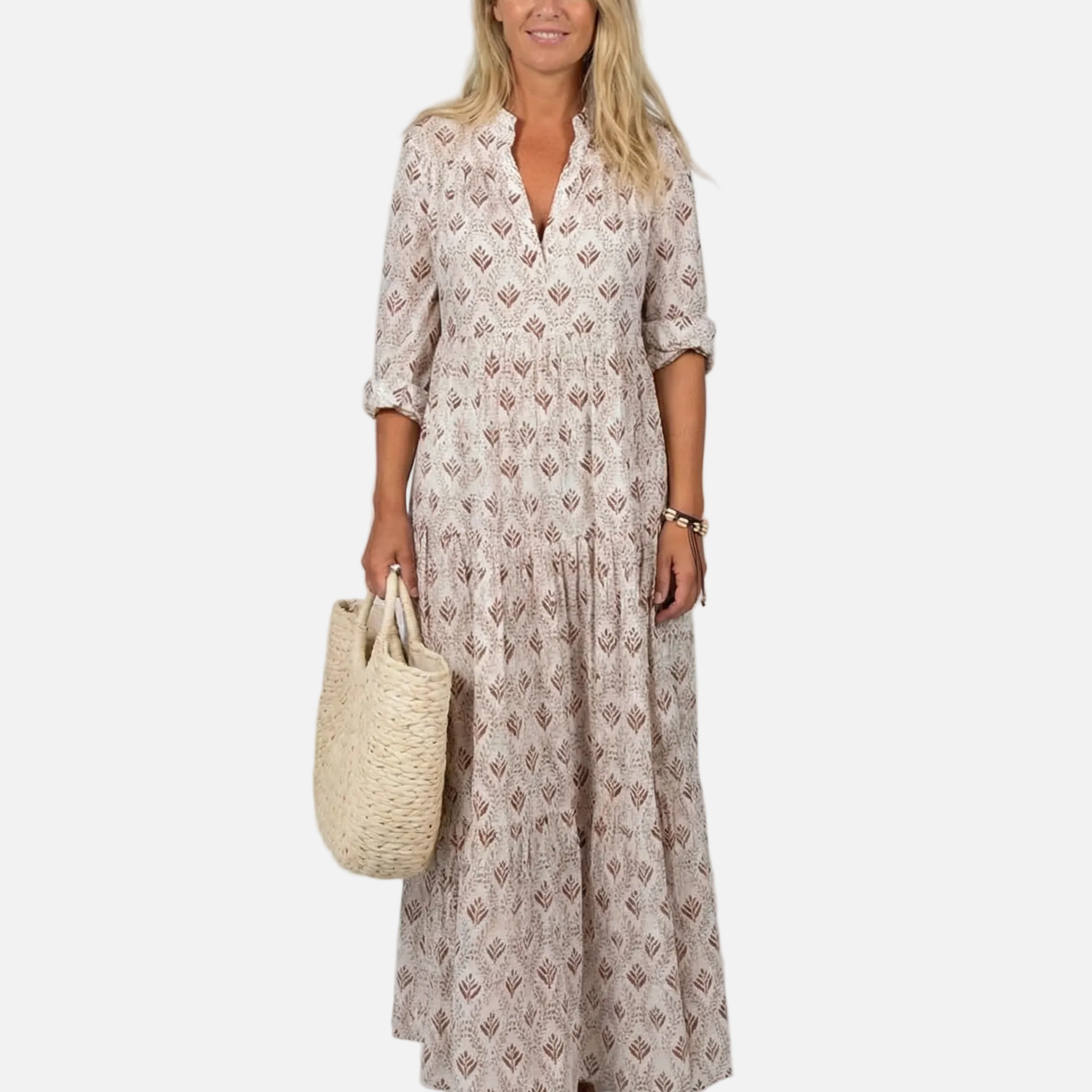 Vestido Largo Vintage de Otoño – Diseño con Escote en V Halagador para un Estilo Sin Esfuerzo