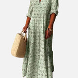 Vestido Largo Vintage de Otoño – Diseño con Escote en V Halagador para un Estilo Sin Esfuerzo