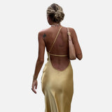 Vestido Maxi de Invitada de Boda de Satén con Espalda Abierta