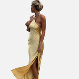 Vestido Maxi de Invitada de Boda de Satén con Espalda Abierta