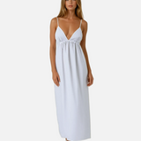 Vestido Maxi de Cóctel de Algodón de Espalda Abierta Costera