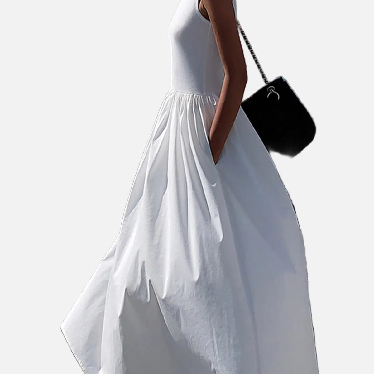 Vestido Maxi Sin Mangas de Mezcla de Algodón Formal