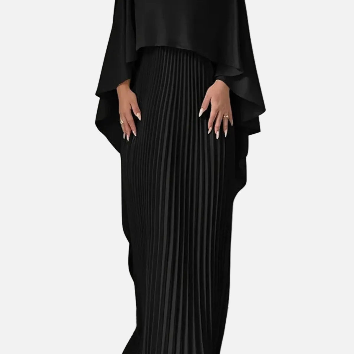 Vestido Maxi de Invitada de Boda con Mangas de Murciélago Plisadas