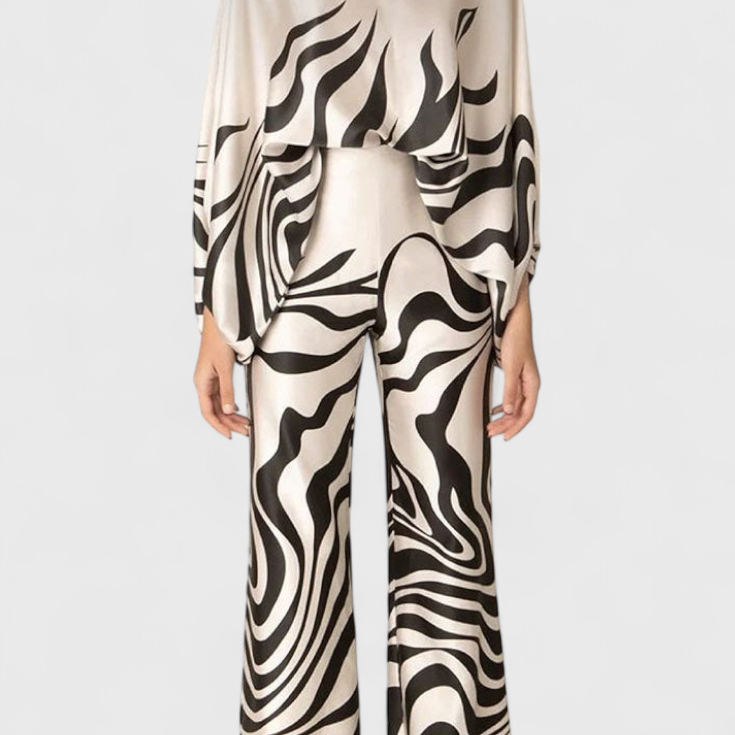 Sybella Conjunto Estampado de Dos Piezas con Pantalones de Pierna Ancha