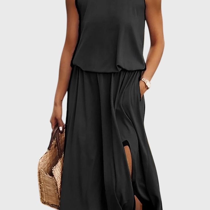 Vestido Dianne Sin Mangas con Abertura Lateral y Corte Suelto