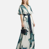 Vestido Maxi Floral Bohemio – Elegante Vestido de Invitada de Boda de Verano con Escote en V Profundo