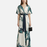 Vestido Maxi Floral Bohemio – Elegante Vestido de Invitada de Boda de Verano con Escote en V Profundo