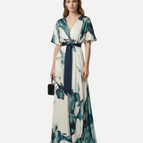 Vestido Maxi Floral Bohemio – Elegante Vestido de Invitada de Boda de Verano con Escote en V Profundo