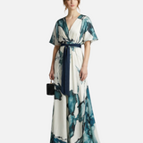 Vestido Maxi Floral Bohemio – Elegante Vestido de Invitada de Boda de Verano con Escote en V Profundo