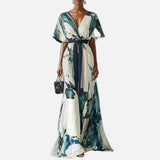 Vestido Maxi Floral Bohemio – Elegante Vestido de Invitada de Boda de Verano con Escote en V Profundo