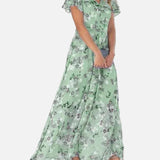 Vestido Maxi Floral – Elegantes Mangas con Volantes para Eventos de Verano