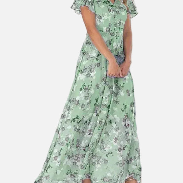 Vestido Maxi Floral – Elegantes Mangas con Volantes para Eventos de Verano