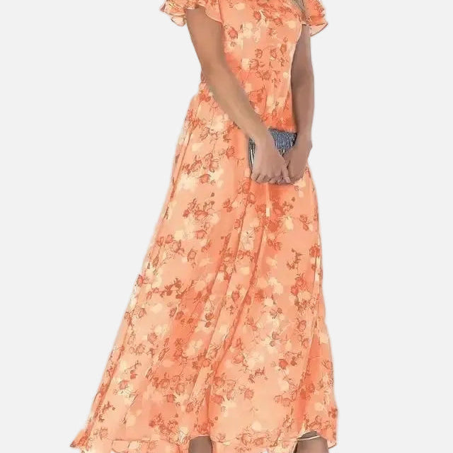 Vestido Maxi Floral – Elegantes Mangas con Volantes para Eventos de Verano