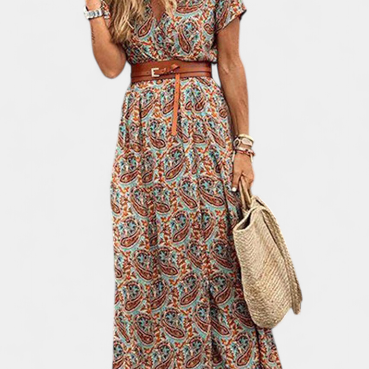 Vestido Boho de Verano Anfisa con Cinturón y Escote en V